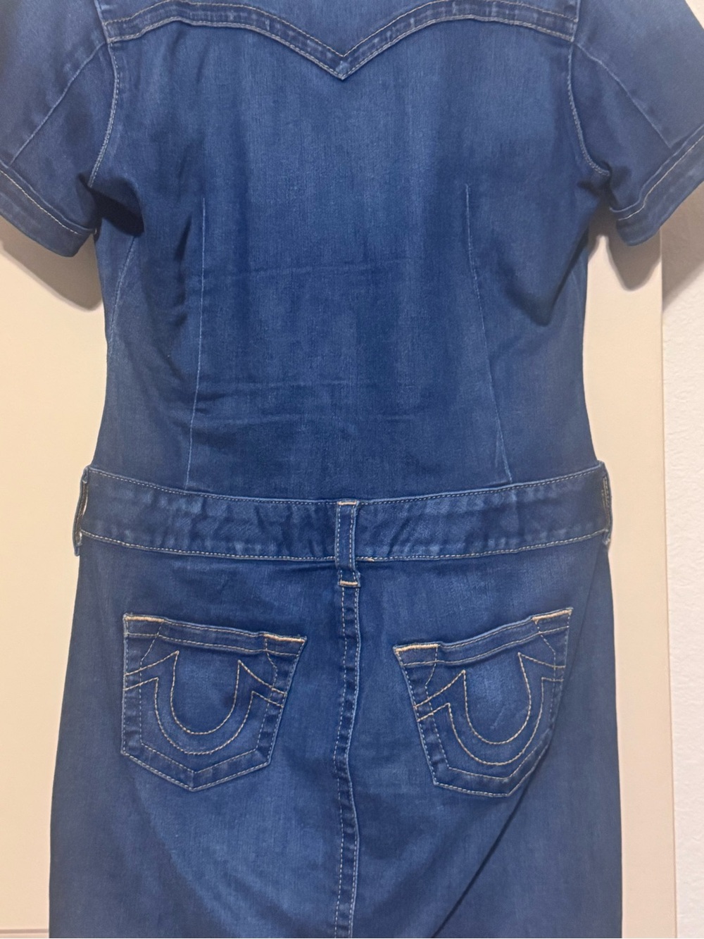 True Religion Medium Blue Denim Short-Sleeve Overall Dress